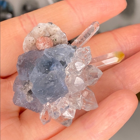 Raw Blue Calcite & Clear Quartz Raw Stone Statement Ring